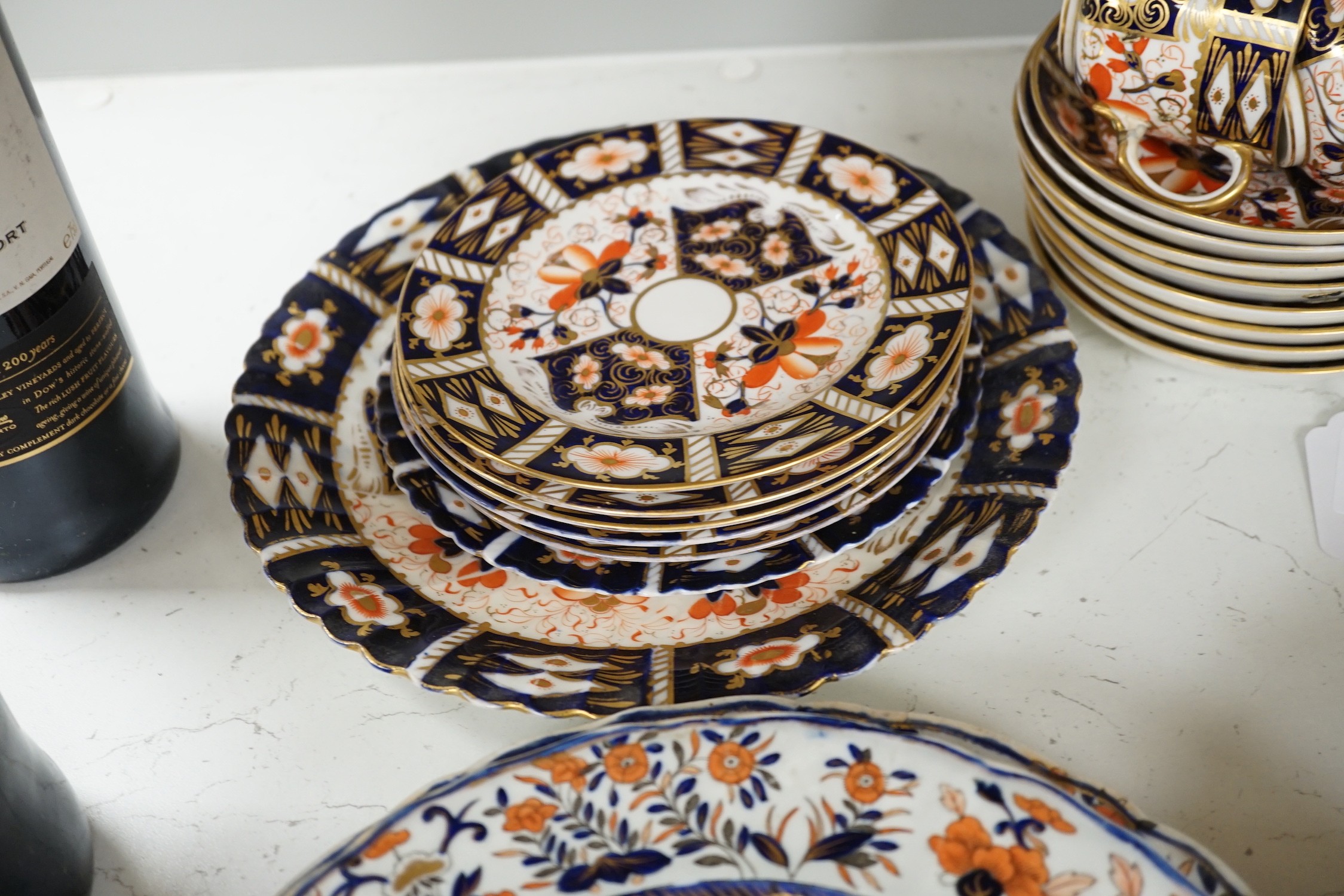 A quantity of Royal Crown Derby Imari teawares, Masons ironstone plates and further 19th century ceramics